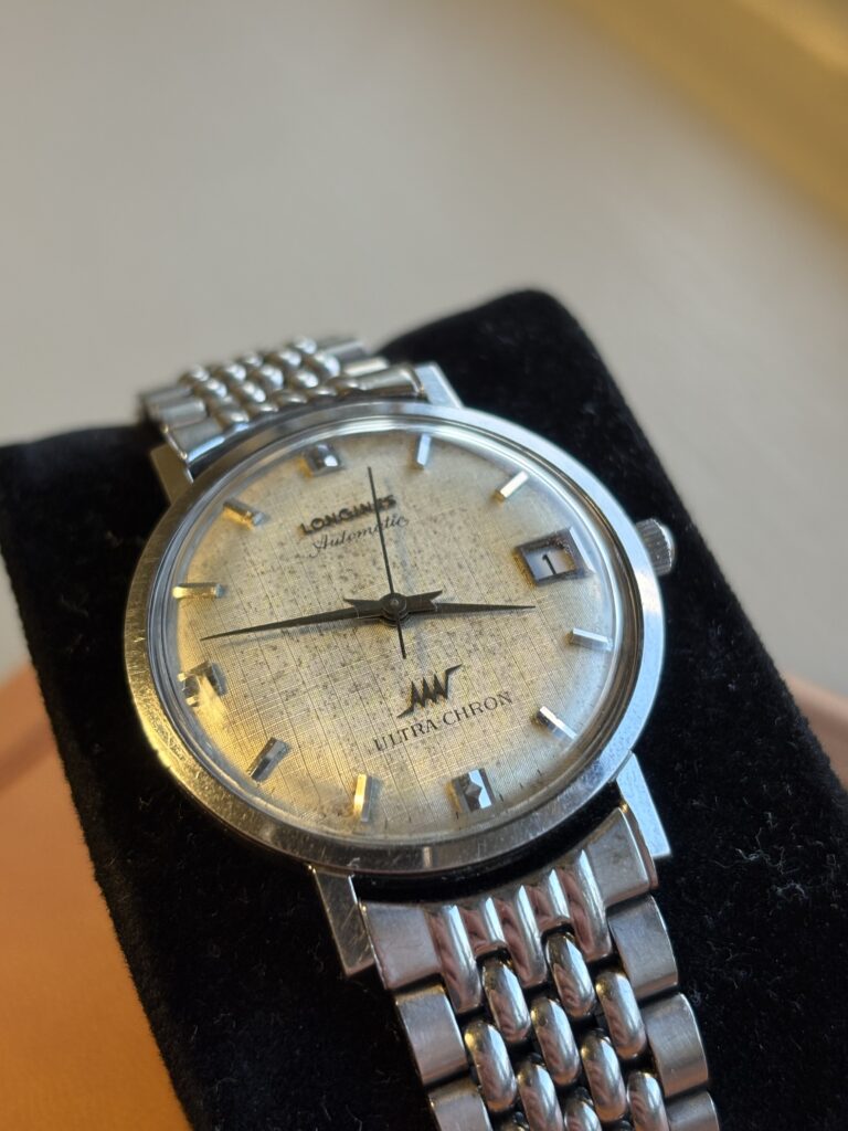Vintage Longines watch, "Ultra Chron" silver and cream
