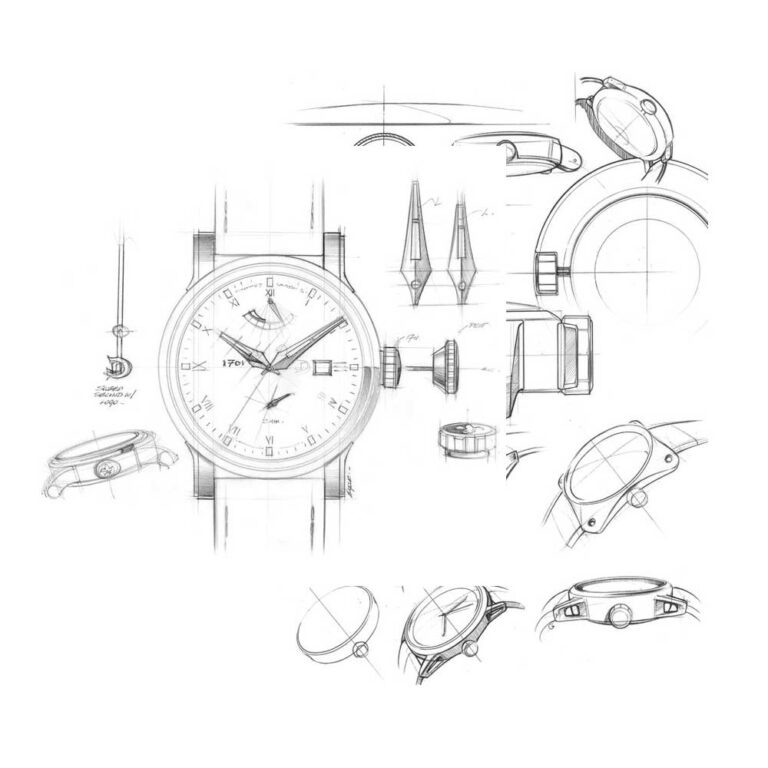 drawings and draftings of watch designs